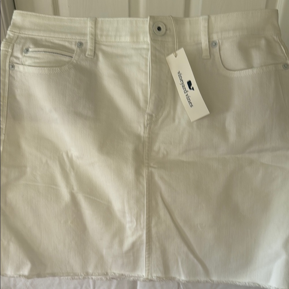 White Raw Hem Denim Skirt